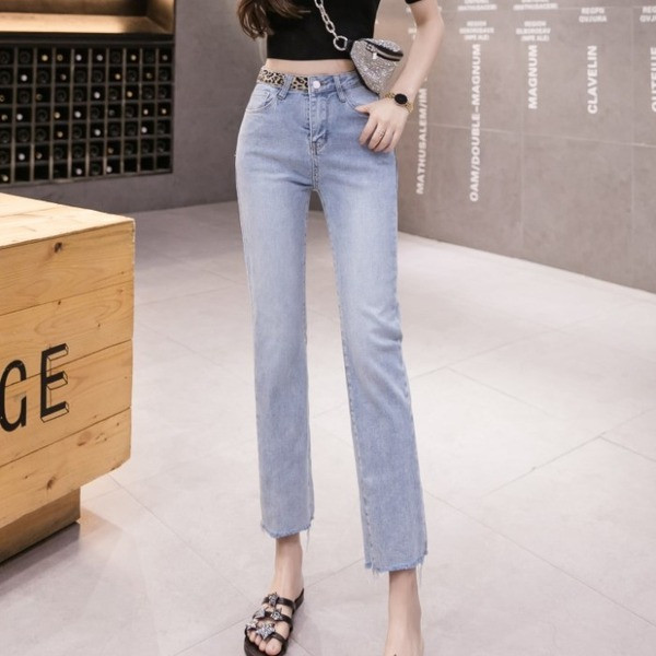 Blugi casual de dama cu talie inalta - model drept