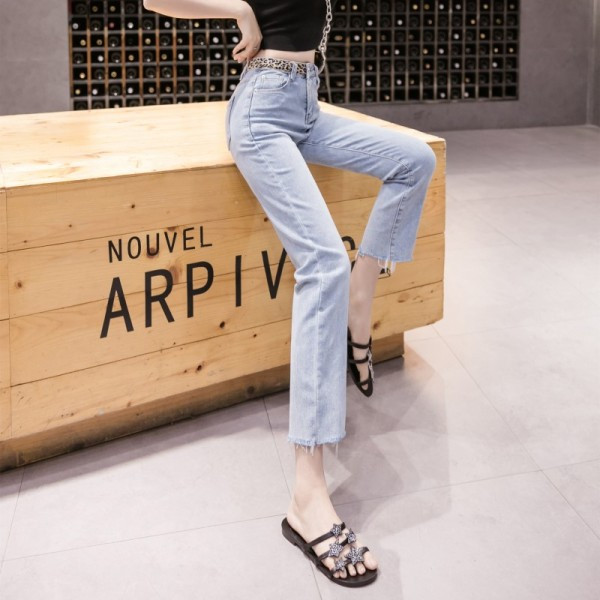 Blugi casual de dama cu talie inalta - model drept