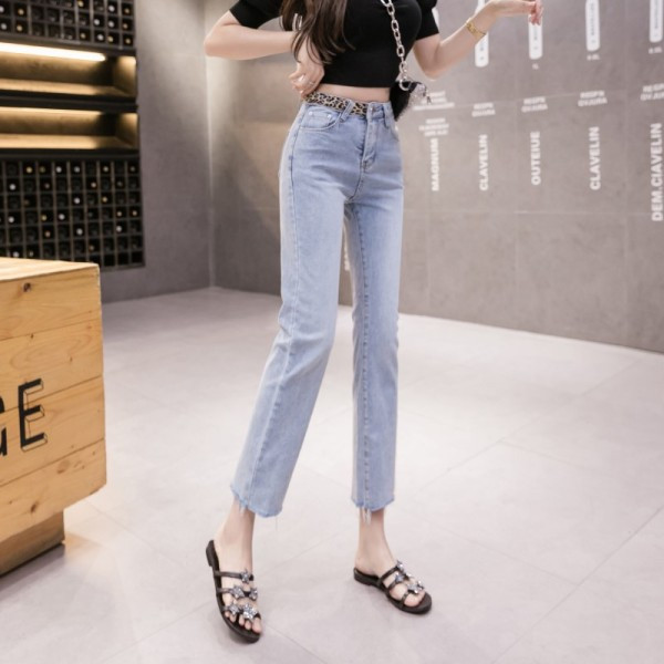 Blugi casual de dama cu talie inalta - model drept