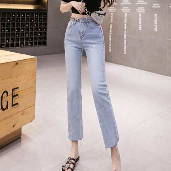 Blugi casual de dama cu talie inalta - model drept