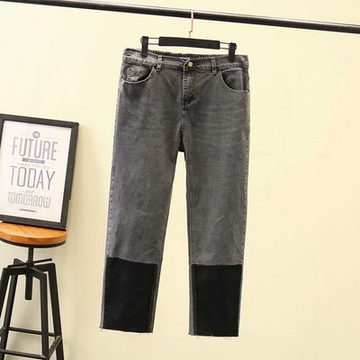 Laisvalaikiai moteriški ilgi džinsai su aukštu juosmeniu paprasto modelio