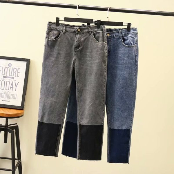 Laisvalaikiai moteriški ilgi džinsai su aukštu juosmeniu paprasto modelio