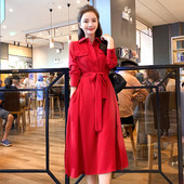 Novi model duge ženske haljine sa pojasom u struku i džepovima