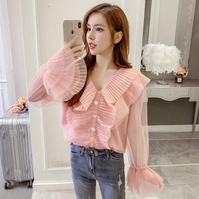 Stílusos női ing tüll és spitz nyakkivágással