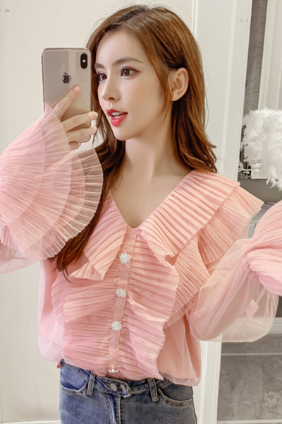 Stílusos női ing tüll és spitz nyakkivágással