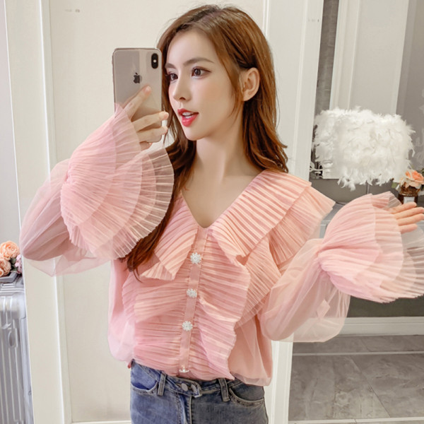 Stílusos női ing tüll és spitz nyakkivágással