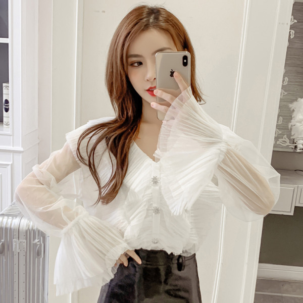 Stílusos női ing tüll és spitz nyakkivágással