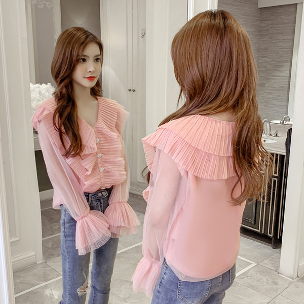 Stílusos női ing tüll és spitz nyakkivágással