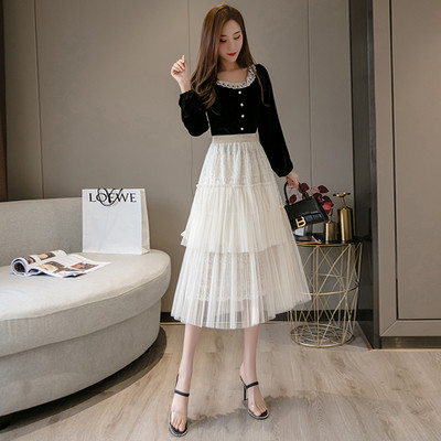 Piegriezuma modeļa sieviešu svārki ar tillu un mežģīnēm - A-līnija