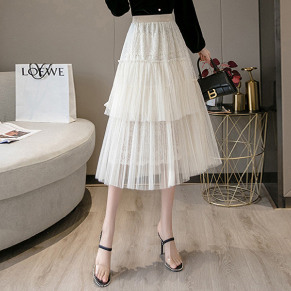 Piegriezuma modeļa sieviešu svārki ar tillu un mežģīnēm - A-līnija