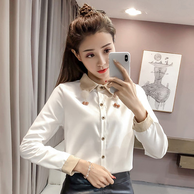 Ženska košulja u retro stilu s klasičnim ovratnikom i dugim rukavima