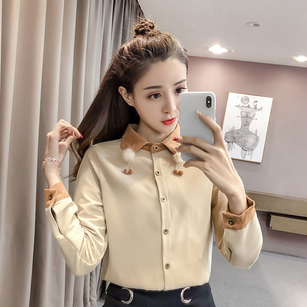 Ženska košulja u retro stilu s klasičnim ovratnikom i dugim rukavima