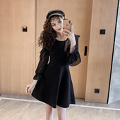 Moderna ženska haljina s ovalnim izrezom i dugim rukavima u crnoj boji