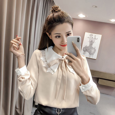 Cămașă de șifon de damă cu dantelă și cravate