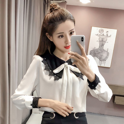 Cămașă de șifon de damă cu dantelă și cravate