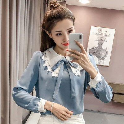 Cămașă de șifon de damă cu dantelă și cravate