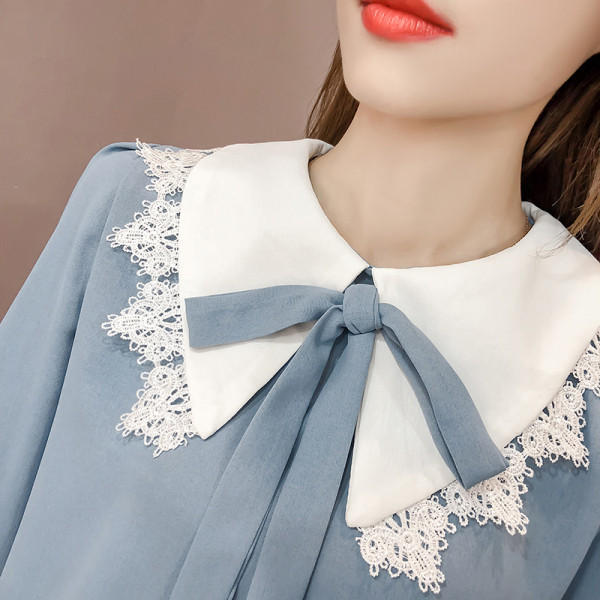 Cămașă de șifon de damă cu dantelă și cravate