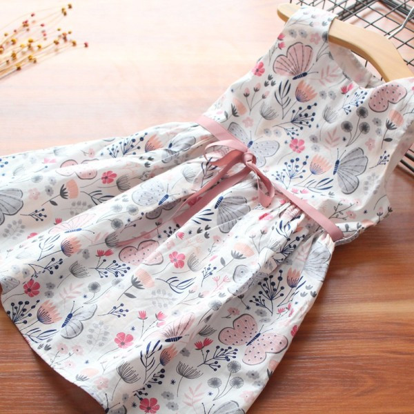 Naujo modelio vaikiška gėlių ir drugelių suknelė su dirželiu