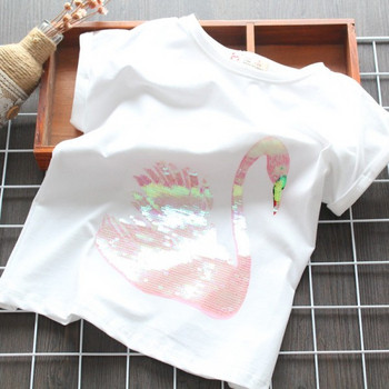Модерна детска тениска с къс ръкав и пайети за момичета