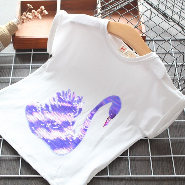 Modernūs vaikiški marškinėliai trumpomis rankovėmis ir blizgučiais mergaitėms