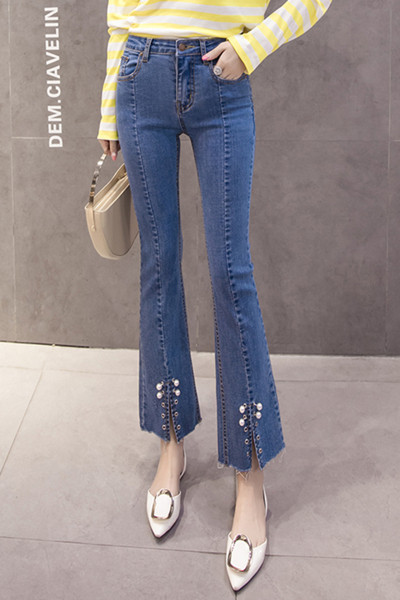 Új női farmer modell gyöngyökkel és magas derékkal