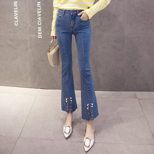 Új női farmer modell gyöngyökkel és magas derékkal