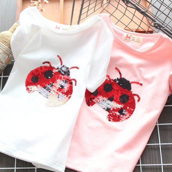 Naujo modelio vaikiski marškinėliai trumpomis rankovėmis ir blizgučiais mergaitėms