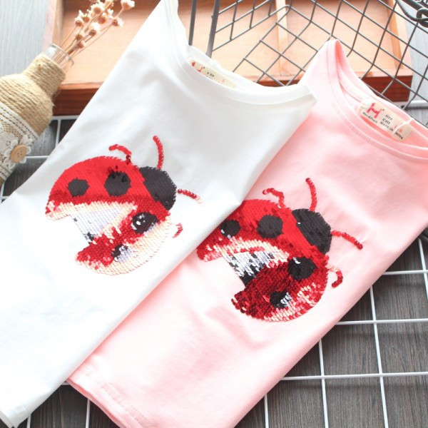 Naujo modelio vaikiski marškinėliai trumpomis rankovėmis ir blizgučiais mergaitėms