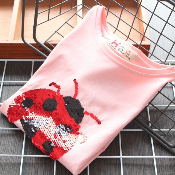 Naujo modelio vaikiski marškinėliai trumpomis rankovėmis ir blizgučiais mergaitėms