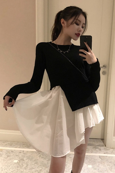 Rochie modernă de damă asimetrică cu mâneci lungi