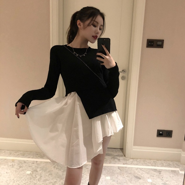 Rochie modernă de damă asimetrică cu mâneci lungi