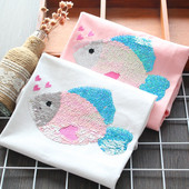 Модерна детска тениска с пайети и къс ръкав за момичета