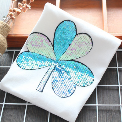 Paprasti vaikiški marškinėliai mergaitėms su blizgučiais ir trumpomis rankovėmis