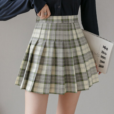 Rūtaini sieviešu kroku svārki ar augstu vidukli un rāvējslēdzēju