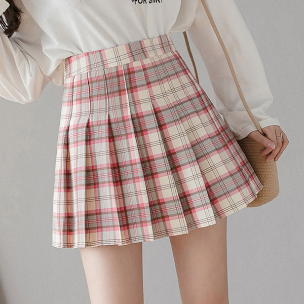 Rūtaini sieviešu kroku svārki ar augstu vidukli un rāvējslēdzēju