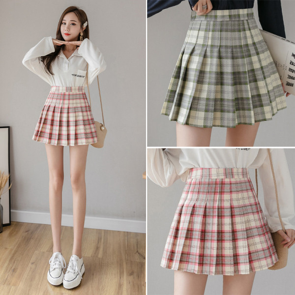 Rūtaini sieviešu kroku svārki ar augstu vidukli un rāvējslēdzēju