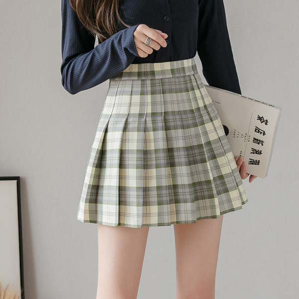 Rūtaini sieviešu kroku svārki ar augstu vidukli un rāvējslēdzēju