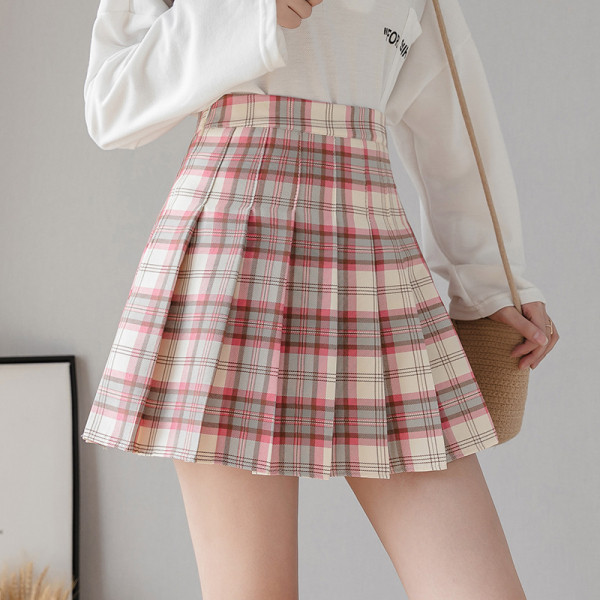 Rūtaini sieviešu kroku svārki ar augstu vidukli un rāvējslēdzēju