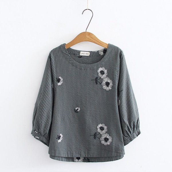 Ikdienas sieviešu T-krekls ar 3/4 piedurknēm un ziedu rakstu