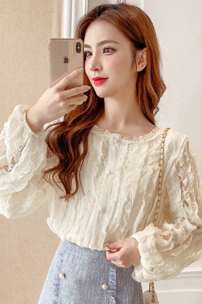 Moderna ženska košulja s okruglim izrezom i dugim rukavima