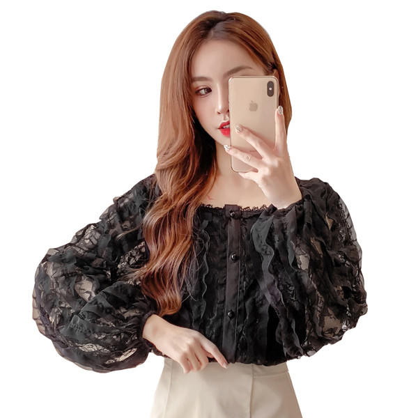 Moderna ženska košulja s okruglim izrezom i dugim rukavima