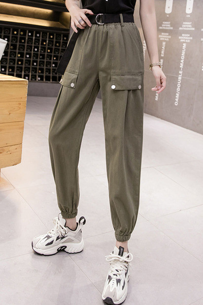 Női alkalmi nadrág alacsony derékkal és zsebekkel