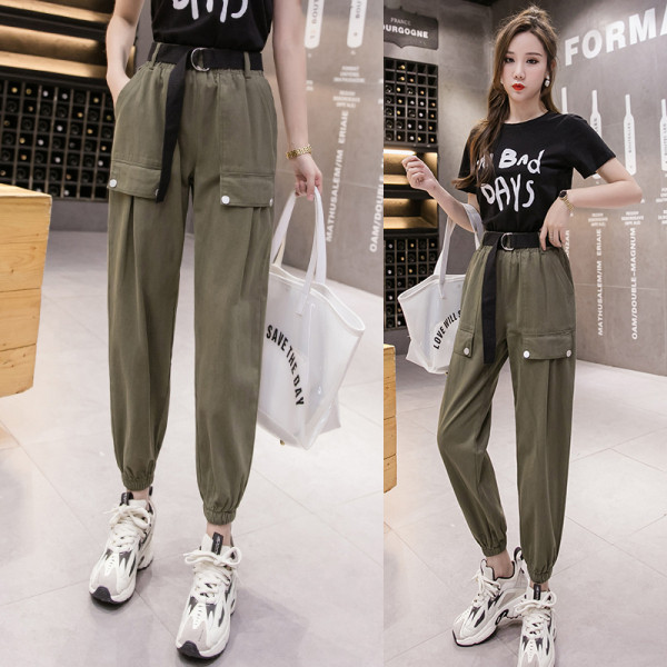 Női alkalmi nadrág alacsony derékkal és zsebekkel