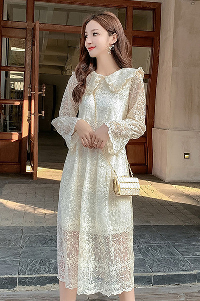 Stiilne naiste pikk pitskleit pikkade varrukatega