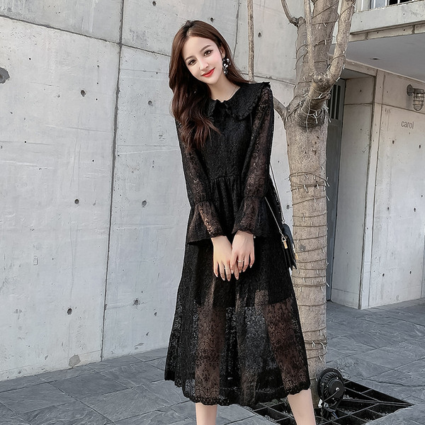 Stiilne naiste pikk pitskleit pikkade varrukatega