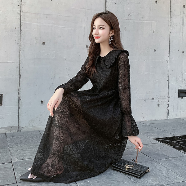 Stiilne naiste pikk pitskleit pikkade varrukatega