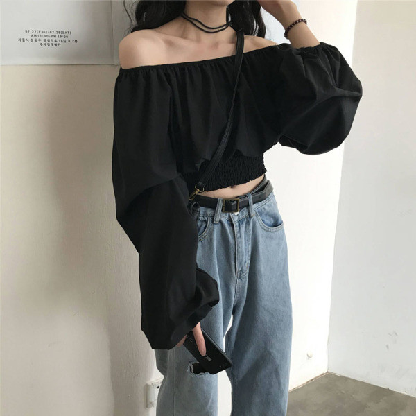 Lezser női rövid blúz leejtett ujjakkal