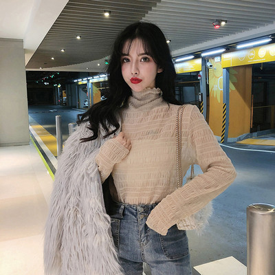 Moderni moteriška palaidinė aukšta apykakle ir ilgomis rankovėmis