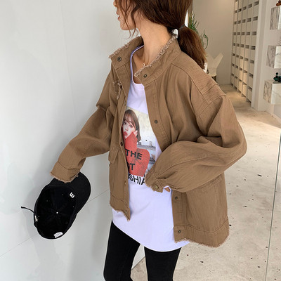 Ženska aktualna traper jakna s poluvisokim širokim ovratnikom