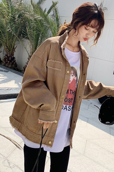 Ženska aktualna traper jakna s poluvisokim širokim ovratnikom